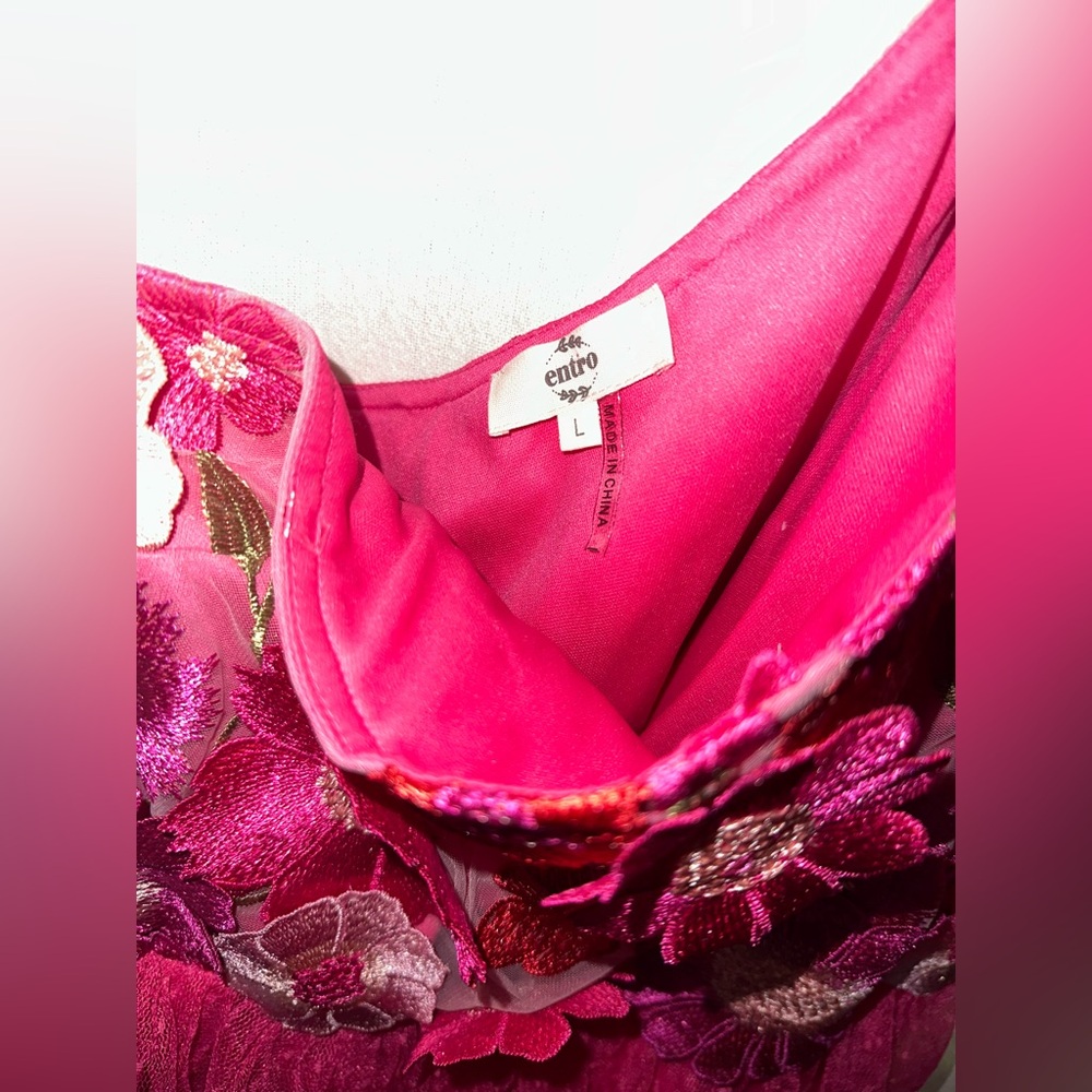 Entro Pink Ruffle Flower Tulle Midi Dress - Picture 6 of 16